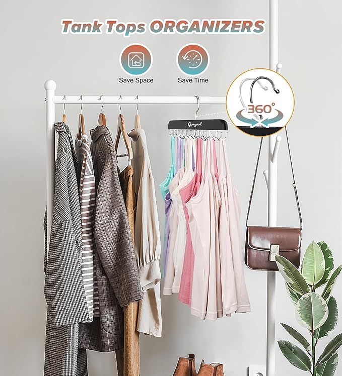 Gomyrod Bra Hanger for Closet, 2 Pack Tank Top Hangers w/20 Hooks Holds 40 Bras, Capacity Foldable Wood Space Saving Hanger, 