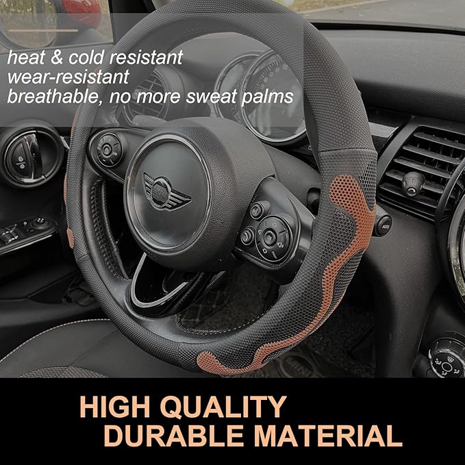 PINCTROT Comfy Grip Steering Wheel Cover, Anti-Slip Design, Universal 14.5-15 Inch(Silicone Brown)