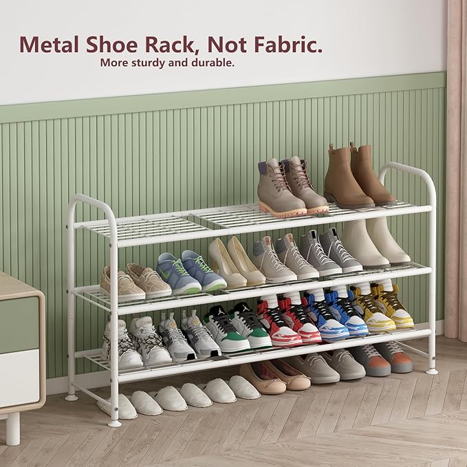 LINZINAR Shoe Rack Long 3 Tier Shoe Storage Organizer Metal Wide Shoe Shelf for Closet Entryway Bedroom 24 Paris Large Capaci