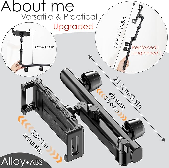 2026 Tablet Holder for Car Headrest 2 Pack [3 in 1 Sturdy Upgrade Extension Arm] 360° Rotating Adjustable for iPad/Phone Headrest Mount, for Most Tablets/Phones, Fit Larger Tablet - Black