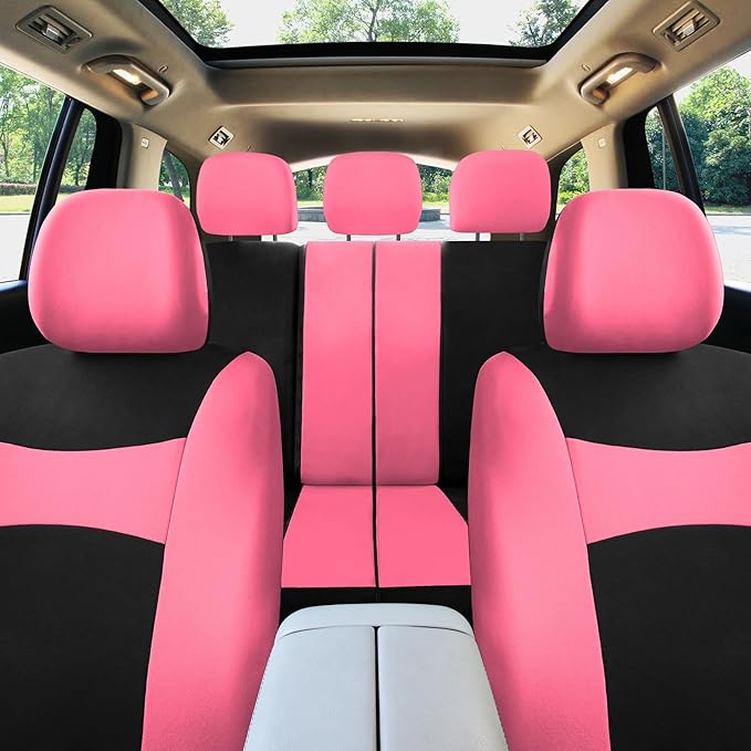 FH Group Full Set Cloth Car Seat Covers, Universal Fit combo, Low Back Front Seat Covers, Airbag Compatible, Split Bench Rear