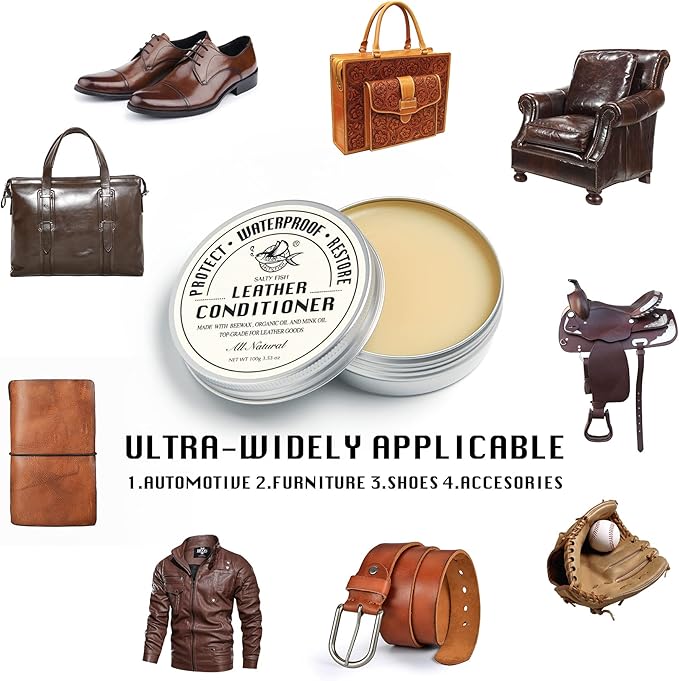 SALTY FISH All-Natural Leather Conditioner and Cleaner,Made with Mink Oil Beeswax,Protect Soften Waterproof Leather Furniture