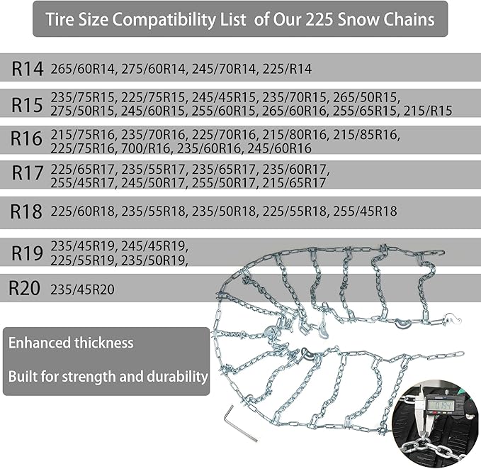 Snow Chains, Thickened and Wear-Resistant High Carbon Steel Anti Slip Tire Chain for Light Truck, Pickups, and SUVs, Qick Eas