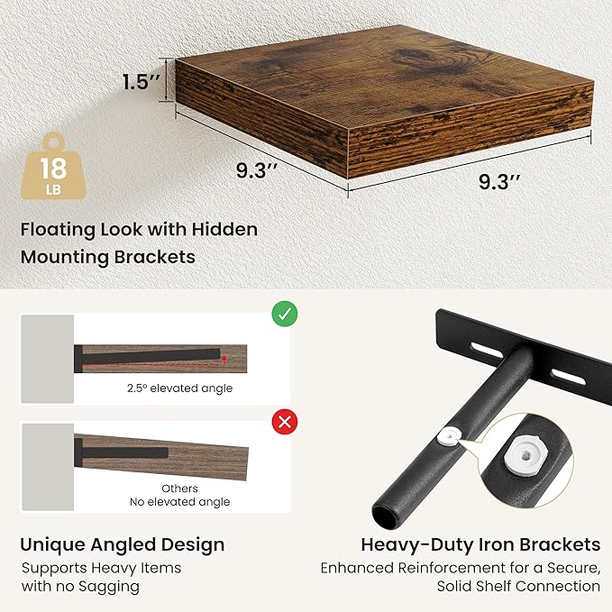 Fun Memories Floating Shelves for Wall, Rustic Wood Wall Mounted Shelves for Bathroom, Bedroom, Living Room and Kitchen, Stor