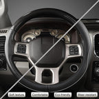 West Llama Customized Auto Car Steering Wheel Cover for Dodge RAM 1500 2500 3500, 15.5-16 inch (Black+Gray Line-Large Size)