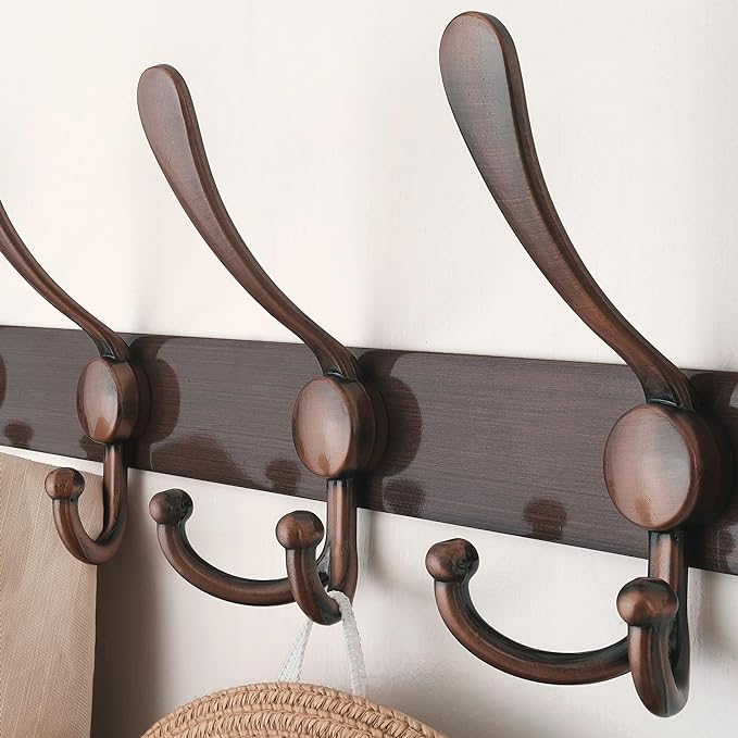 Dseap Wall Mounted Coat Rack - 5 Tri Hooks, Heavy Duty, Stainless Steel, Metal Coat Hook Rail for Coat Hat Towel Purse Robes 