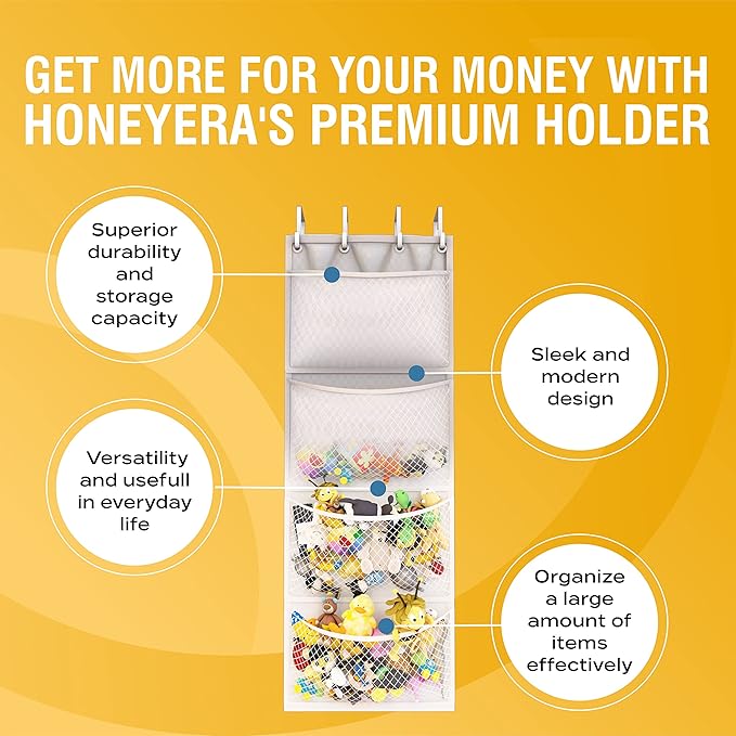 Honeyera The Original Storage for Stuffed Animals, Over Door Organizer for Stuffies, Baby Accessories, Toy Plush organizer, B