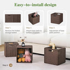 Woven Wicker Storage Baskets 4-Pack, 11x11 Handwoven Paper Rope Organizer Bins, Foldable Cube Storage Cubes with Built-in Han