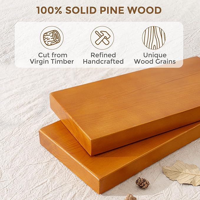 Marsmiles Wood Floating Shelves | 55 Inch Rustic Honey Oak Wall Shelves Set of 2 | 55" W x 7.7" D x 1.6" H Wooden Shelves for