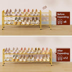 FAVOOSTY 2-Tier Expandable Shoe Rack, Adjustable Shoe Shelf Storage Organizer Space Saving Metal Free Standing Shoe Rack for 