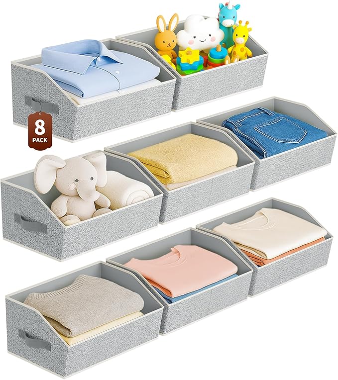 Homsorout Large Closet Organizers and Storage Bins - 8 Pack Trapezoid Storage Baskets for Shelves, Foldable Fabric Baskets wi