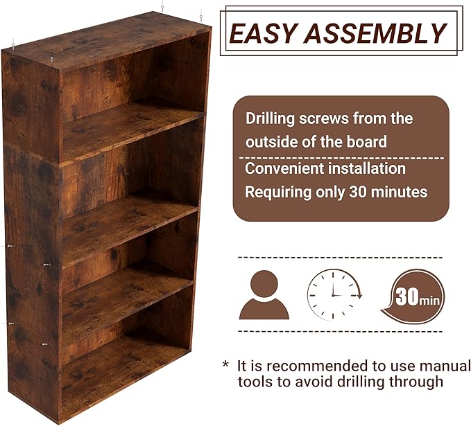 Wooden 4 Tier Book Shelf,4 Cube Storage Organizer,4 Tier Low Bookcase Storage Display Organizer, 44 Inch Versatile Cubes Shel