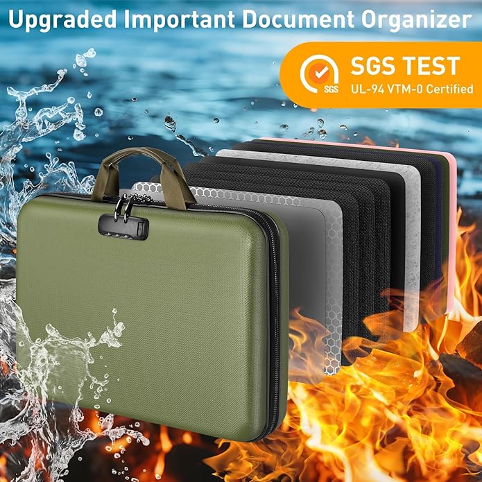 Fireproof Document Organizer Bag, 5200℉ File Organizer Safe Box, Hard Shell Document Bag with 13 Pocket Accordion File Folder