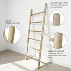 Wooden Blanket Ladder -77x24in Natural & Motley Wood - Leaning Wall Decor for Bedroom, Bathroom, Living Room - Rustic Quilt H