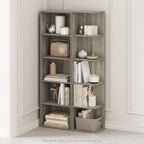 Furinno Reed Corner Shelf, 5-Tier Corner Bookshelf, Book Shelf, Corner Shelves, Storage Rack, for Organization and Storage, H
