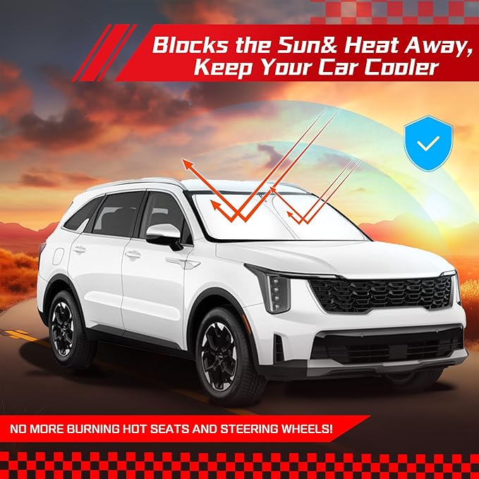 ARISMOTOR Windshield Sun Shade for Kia Sorento 2021-2025 2026, Custom Fit Foldable Front Window Sunshade Sun Visor Protector, Block UV Rays Keep Your Car Cooler