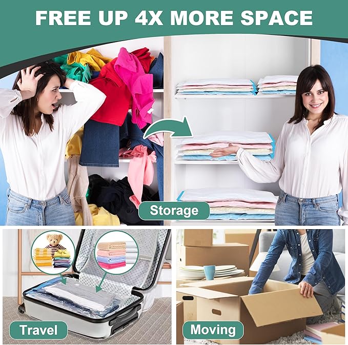 WTREE 20 Pack Vacuum Storage Bags, Space Saver Bags, Vacuum Sealed Bags for Comforters, Blankets, Clothes Storage, Hand Pump 