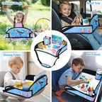 Kids Travel Tray for Toddler Carseat, Road Trip Activities Essentials for Toddler, Kids Lap Desk Tray with Tablet Holder Stand ＆ Dry Erase Board (Whale)