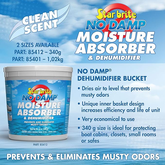 STAR BRITE No Damp Moisture Absorber & Dehumidifier - Simple, Portable, Humidity Control for Boats, RVs, Seasonal Homes &