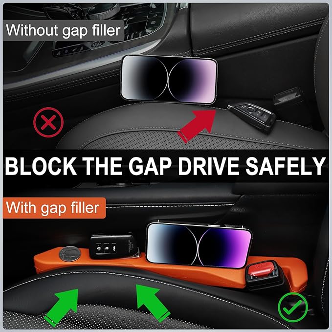 UREHEPO 2pcs Elastic Car Seat Gap Filler Organizer, Universal Interior Car Accessories to Stop Things from Dropping and Add Style for Car SUV and Truck, Fill The Gap Between Seat and Console - Orange