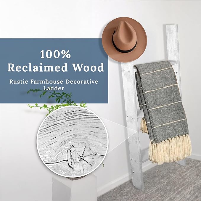 BARNWOODUSA Throw Blanket Ladder – Fully Assembled Reclaimed Wood – Rustic Decorative Ladder for Towels, Quilts, & More – Per
