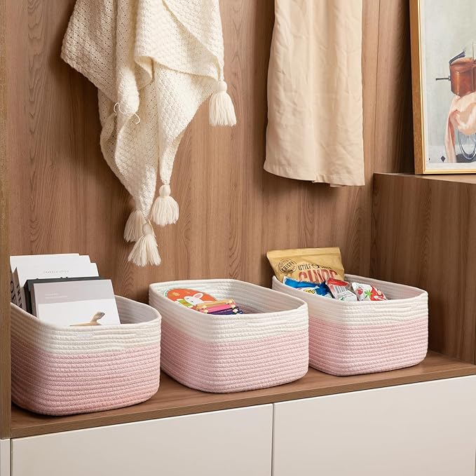 OIASKET Storage Baskets for Organizing 3 Pack, Woven Baskets for Shelves, Closet Organizer Bins Empty Gift Basket Toy Storage