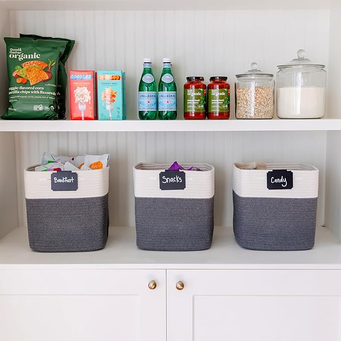 NaturalCozy Storage Cubes 11 Inch Cotton Rope Woven Baskets for Organizing, 3-Pack | Cube Storage Bin | Square Storage Basket