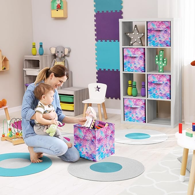 Sorbus Fabric Storage Cubes - 6 Foldable Tie Dye Storage Bins for Organizing Cubbies, Toy Box - Clothes Storage & Closet Orga