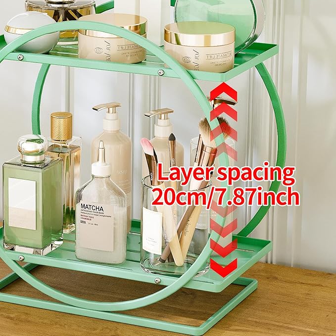 Green Perfume Organizer for Dresser, 2-Tier Bathroom Counter Organizers, Elegant Round Makeup Organizer for Vanity, Versatile