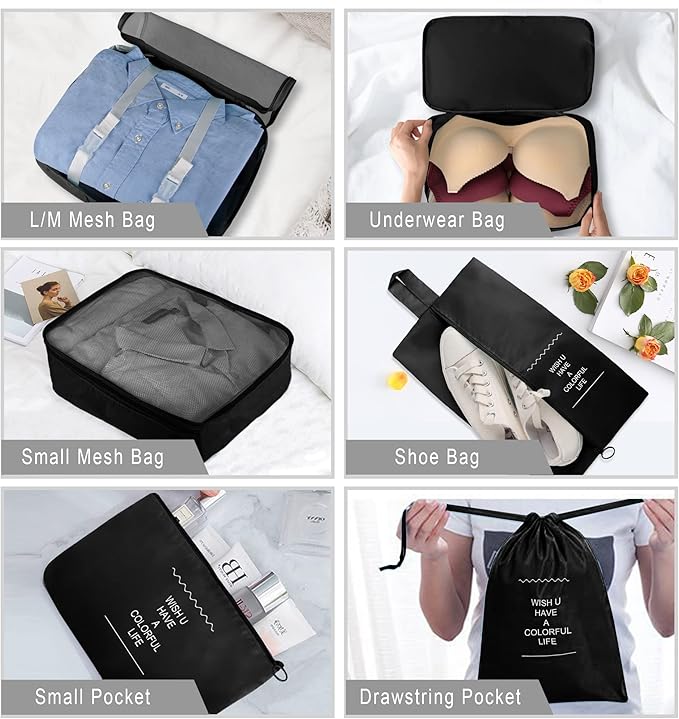 Packing Cubes, 8 Pcs Travel Packing Organizers for Suitcases, Large Capacity Travel Luggage Organizers Set includes 8 Storage