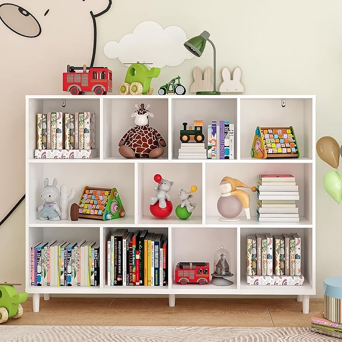 11 Cube Storage Organizer | Book Storage|Wide Bookshelf |Wooden Bookshelves -Cubic Storage Cabinet（Storing Books,Toys & More 