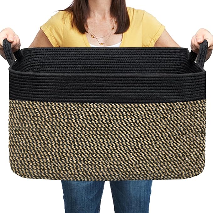COMFY-HOMI Large Rectangular Blanket , Cotton Rope Woven for Storage, LaundryHamper, Storage ,Toy Organizing Bin with Handle,