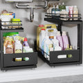 Under Sink Organizer Upgrade To Professional Rails,2-Tier Dual Pull Out Cabinet Storage,Height Adjustable Slide Out Drawers F