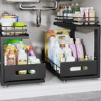 Under Sink Organizer Upgrade To Professional Rails,2-Tier Dual Pull Out Cabinet Storage,Height Adjustable Slide Out Drawers F