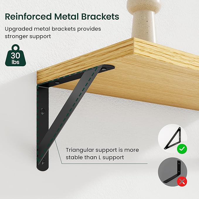 Floating Shelves, 8 Inch Deep Rustic Wood Wall Storage, 16W x 8D Wall Shelves Set of 2, Heavy Duty Metal Brackets, Industrial