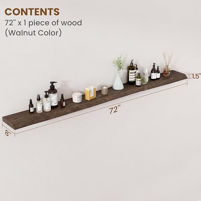 Floating Shelves for Wall Decor, Rustic Solid Elm Wood Live Edge Floating Shelves Wall Mounted, Wall Shelves with Invisible B