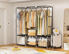 Neatrays Wardrobe Closet，Portable Closets for Hanging Clothes,Free Standing Clothes Rack with Cover & 3 Hanging rods & 6 Stor