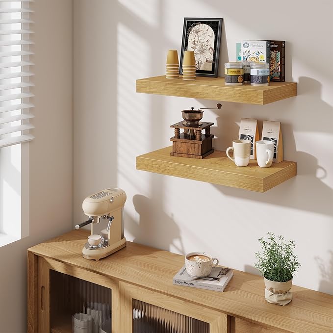 Fun Memories 24 Inch Floating Shelves Wall-Mounted, 12 Inch Deep Wall Shelves, 24 x 12 Floating Shelf, Deep Storage Shelf for