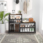 Shoe Rack Bench Shoe Storage Organizer with Seat, 5-Tier Industrial Free Standing Shoe Rack for Entryway, Narrow Shoe Rack Or