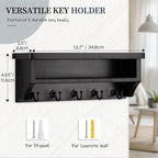 Nekon Key Holder Wall Mount, Wall Organizer Shelf with 5 Key Hooks, Room Decor for Home and Apartment Essentials, Black