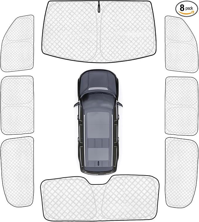 KMF 8pcs Thicken Sun Shades for Jeep Grand Wagoneer 2022-2026 Accessories,Full Car Window Covers for Windshield Side Rear, UV Block and Blackout Protect Privacy for Camping Outdoor