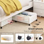 Under Bed Storage with Wheels-Large Bamboo Underbed storage Containers with Large Dust Bag Stackable Under the Bed Shoe Stora