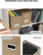 Oterri Hanging Filing File Box with Mesh Pocket, File Organizer Box with Lid, Collapsible Document Organizer Box for Letter S