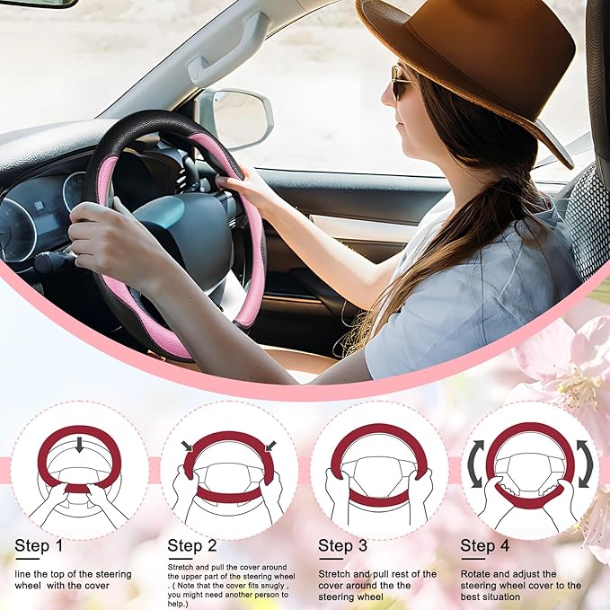 SuperKaKa Car Steering Wheel Cover 2025, Universal Auto PU Cute Breathable Slip-Proof Comfort Imitation Leather Protector Car