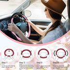 SuperKaKa Car Steering Wheel Cover 2025, Universal Auto PU Cute Breathable Slip-Proof Comfort Imitation Leather Protector Car