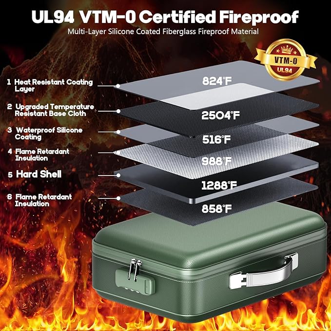 Fireproof Document Box, Hard Case Highly Flame-Resistant Fire Proof Waterproof File Organizer with Lock, Portable Fire Safe f