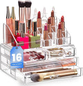 Masirs Clear Makeup Organizer - 16-Compartment Cosmetic and Jewelry Holder with 4 Drawers - Vanity Storage Box for Makeup, Sk