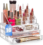 Masirs Clear Makeup Organizer - 16-Compartment Cosmetic and Jewelry Holder with 4 Drawers - Vanity Storage Box for Makeup, Sk