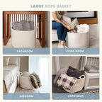 OrganiHaus Large Woven Storage Basket for Blankets and Toys 20" x 13" Inch, Rope Laundry Basket with Handles, Cushions & Pill