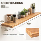 Fun Memories 55 Inch Wood Floating Shelves, Natural Elm Wood Floating Shelf for Wall, 8 Inch Deep Wall Shelves for Home Stora